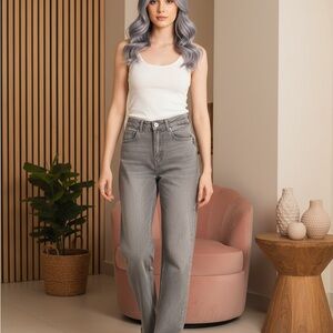 Elegant Gray Women's Straight Leg Jeans